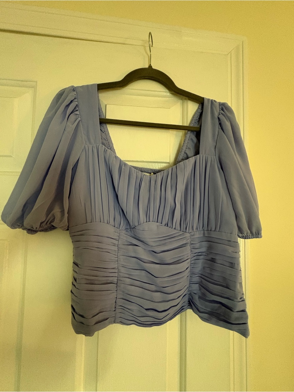 Abercrombie & Fitch Women’s Periwinkle Pleated Puff-Sleeve Top